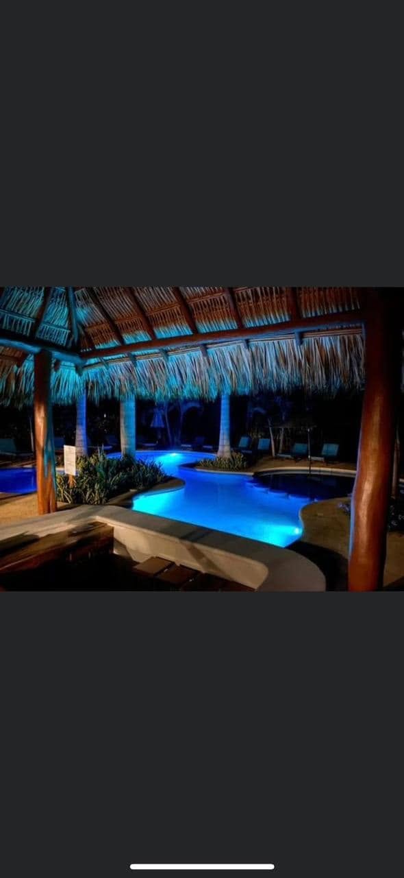 Illuminated pool at night