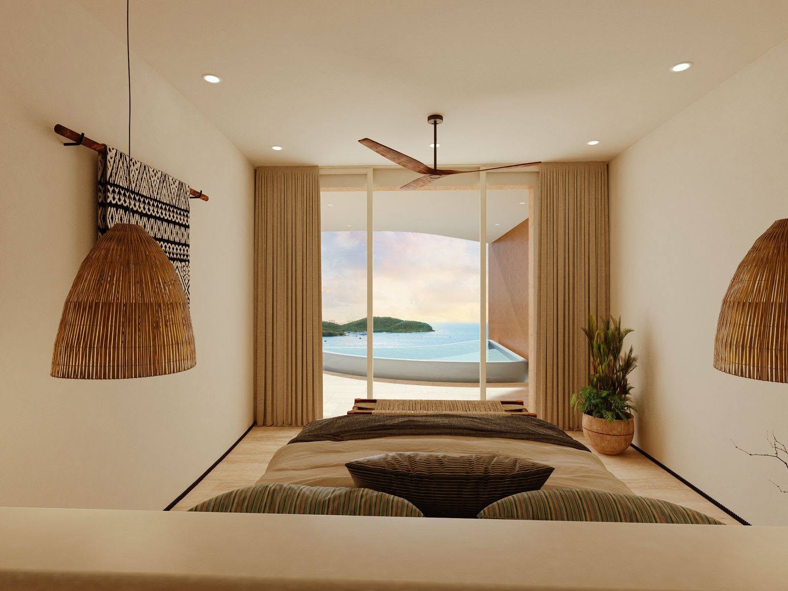 Bedroom opening onto a private pool terrace