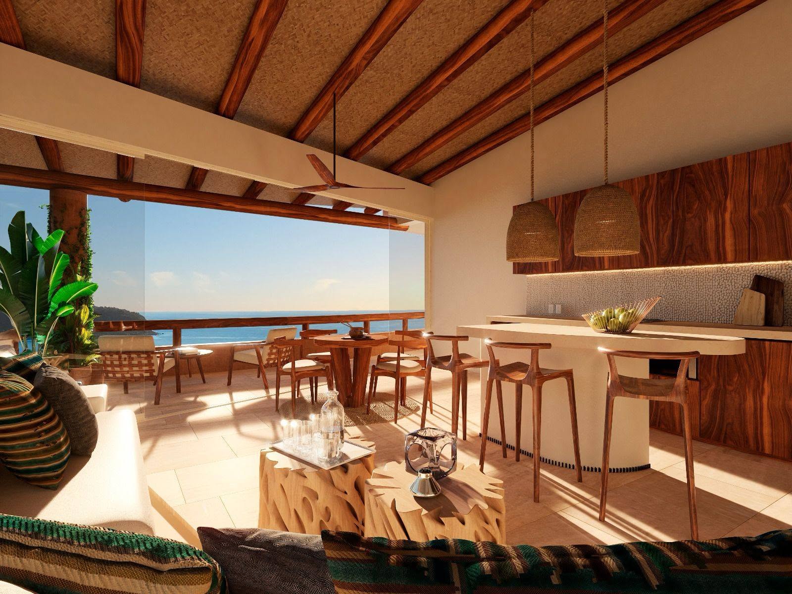 Custom Parota kitchen and dining area